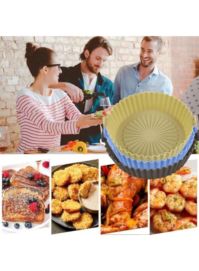 CLENEA Air Fryer Silicone Pot with 2 Pcs Silicone Brushes, 2 Pcs Reusable Non-Stick Round Air Fryer Basket, Fryer Liner Insulating Pad Accessories for Oven Air Fryer(Blue, Yellow, 6.5'') - Image 4